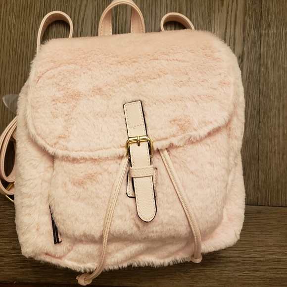 pink fluffy mini backpack